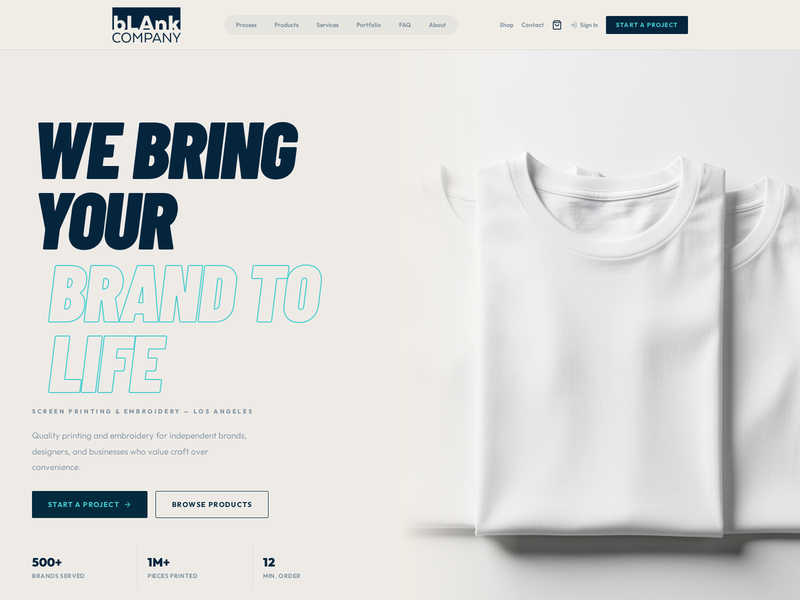 Blank Company website homepage