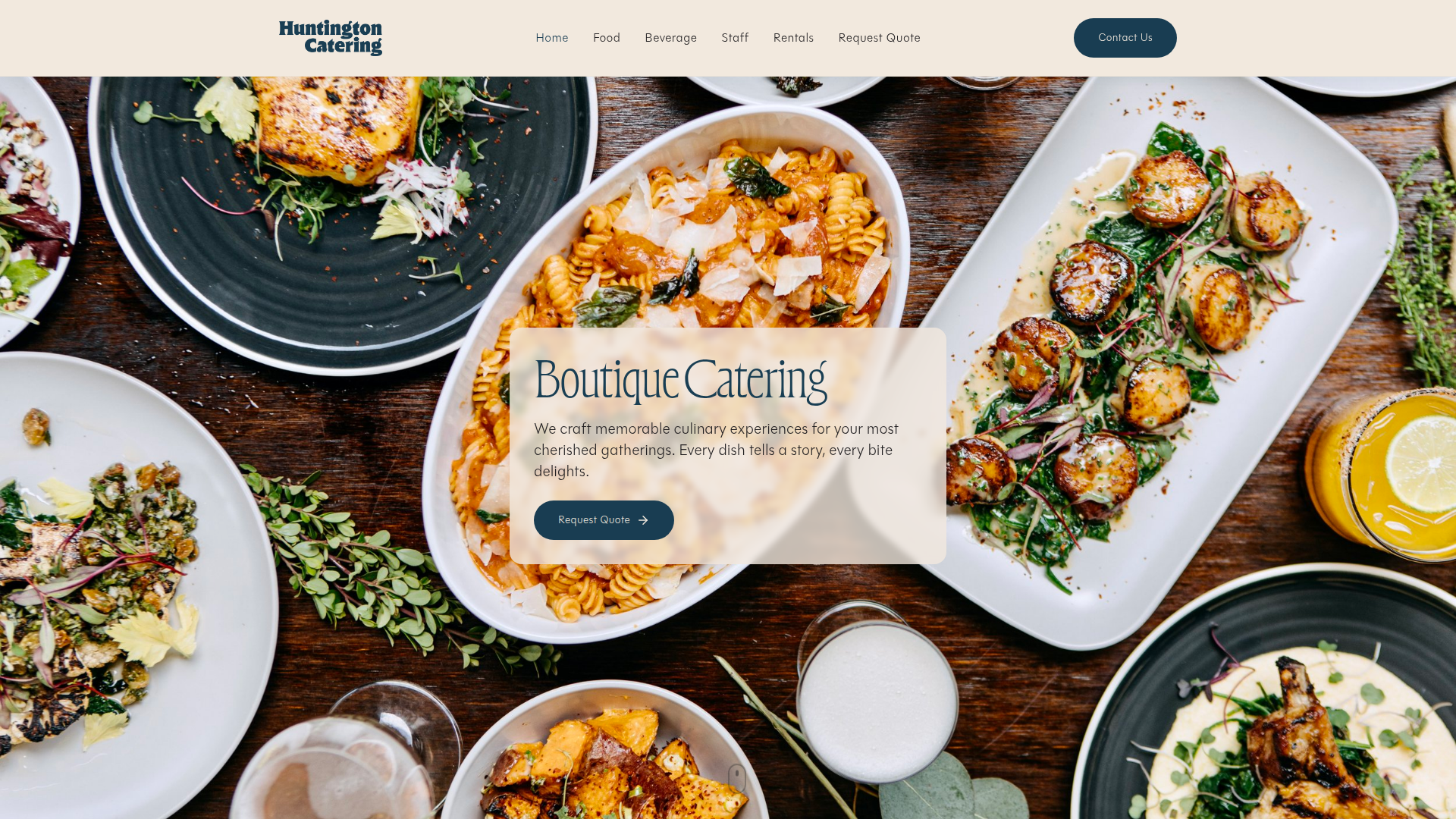 Huntington Catering website homepage