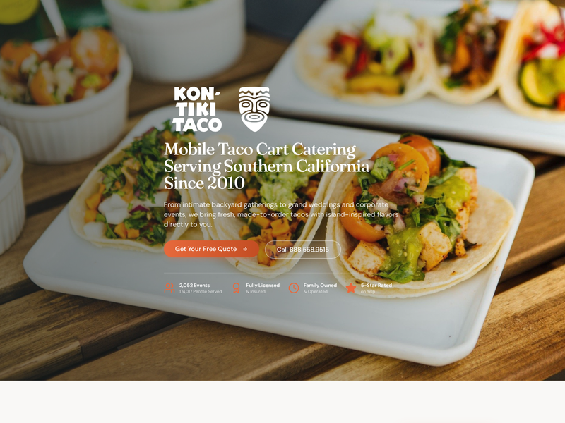 Kon-Tiki Taco Catering website homepage